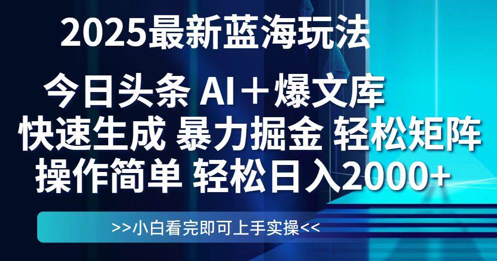 (5.18)今日头条2025最新蓝海玩法，思路简单，复制粘贴，轻松实现矩阵日入2000+
